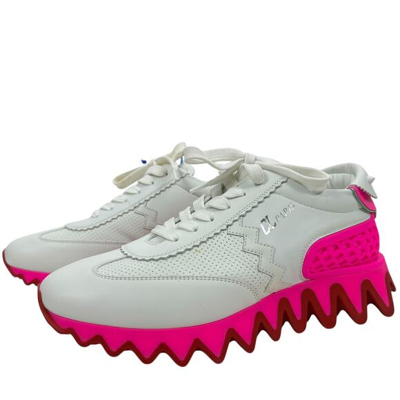 Christian Louboutin Loubishark Leather Lace Up Sneakers White Pink Size 40 - Picture 3 of 8